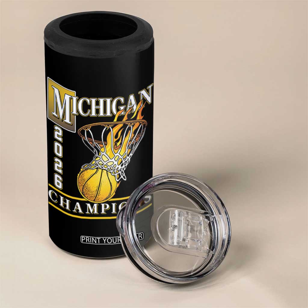 Michigan 2026 Flaming Hoop Basketball Lover 4 in 1 Can Cooler Tumbler Champions Victory Graphic Sports Fan TS12 Print Your Wear