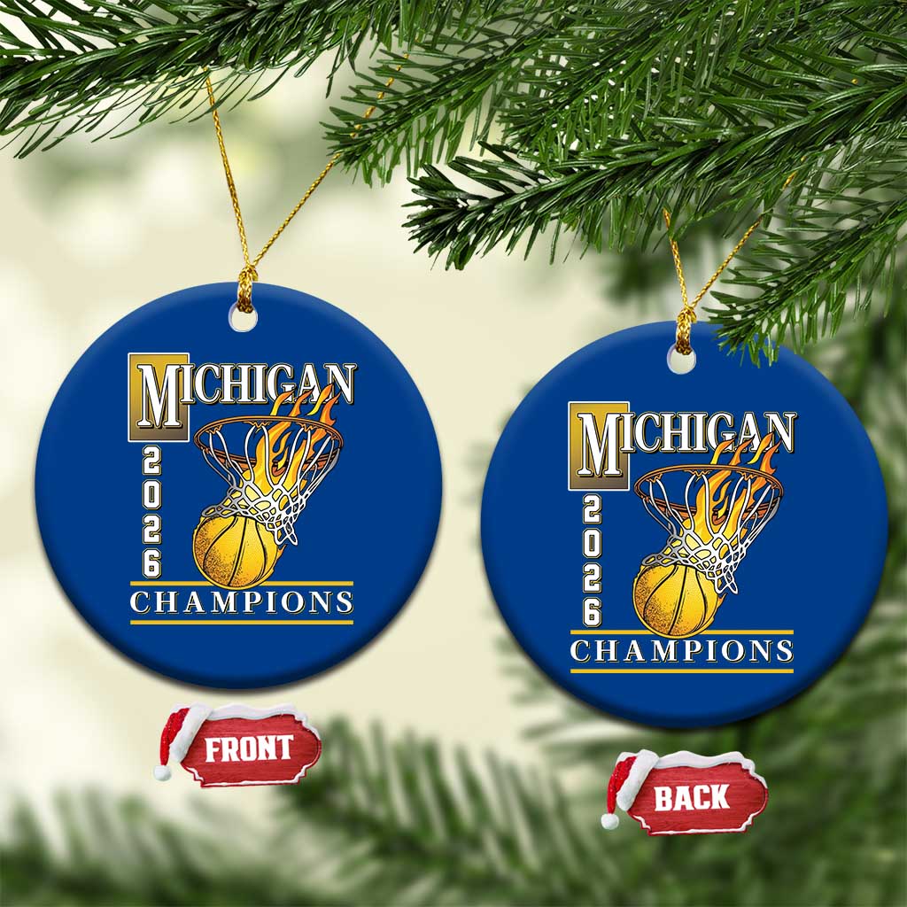Michigan 2026 Flaming Hoop Basketball Lover Ceramic Ornament Champions Victory Graphic Sports Fan TS12 1pc Blue Print Your Wear