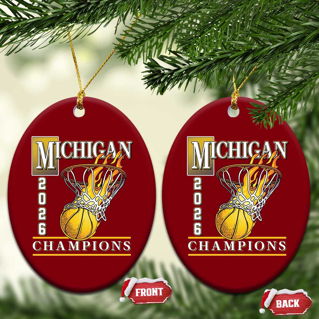Michigan 2026 Flaming Hoop Basketball Lover Ceramic Ornament Champions Victory Graphic Sports Fan TS12 Print Your Wear