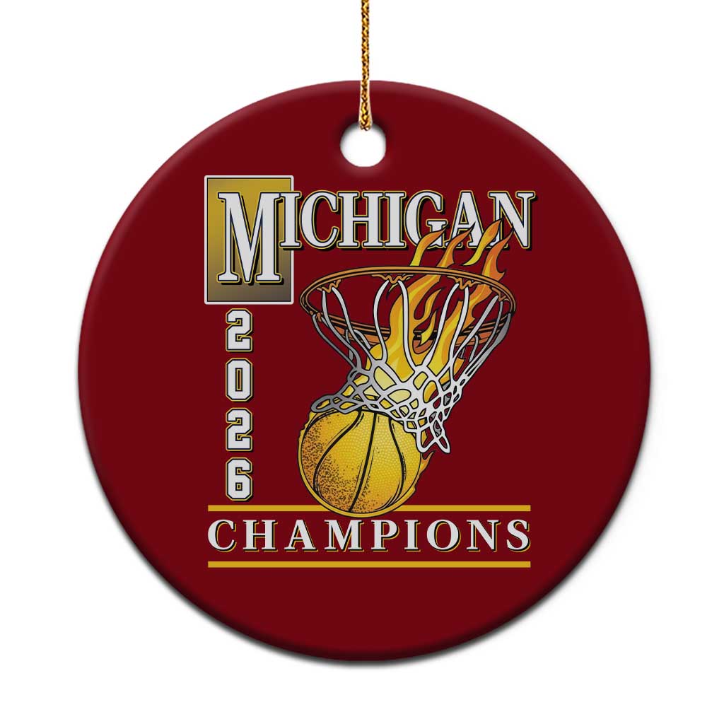 Michigan 2026 Flaming Hoop Basketball Lover Ceramic Ornament Champions Victory Graphic Sports Fan TS12 1pc Red Print Your Wear