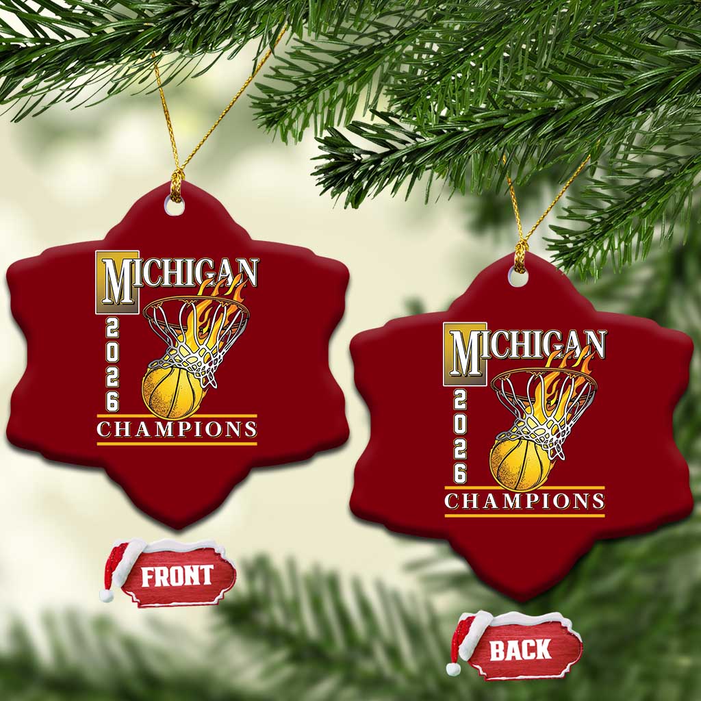 Michigan 2026 Flaming Hoop Basketball Lover Ceramic Ornament Champions Victory Graphic Sports Fan TS12 Print Your Wear