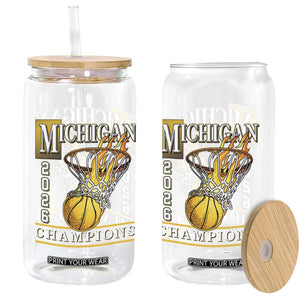 Michigan 2026 Flaming Hoop Basketball Lover Glass Can Champions Victory Graphic Sports Fan TS12 Print Your Wear