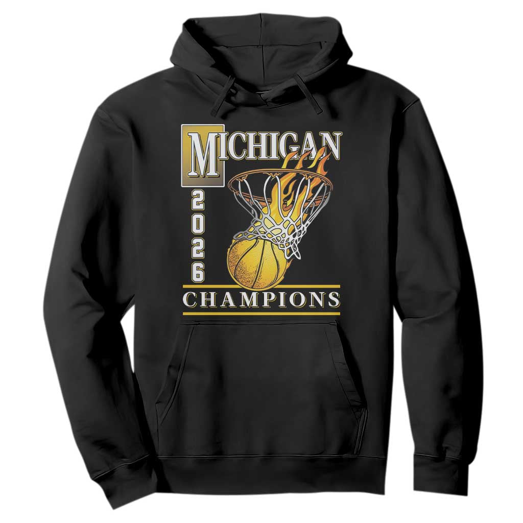 Michigan 2026 Flaming Hoop Basketball Lover Hoodie Champions Victory Graphic Sports Fan TS12 Black Print Your Wear