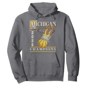 Michigan 2026 Flaming Hoop Basketball Lover Hoodie Champions Victory Graphic Sports Fan TS12 Charcoal Print Your Wear