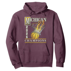 Michigan 2026 Flaming Hoop Basketball Lover Hoodie Champions Victory Graphic Sports Fan TS12 Maroon Print Your Wear