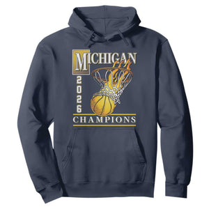Michigan 2026 Flaming Hoop Basketball Lover Hoodie Champions Victory Graphic Sports Fan TS12 Navy Print Your Wear