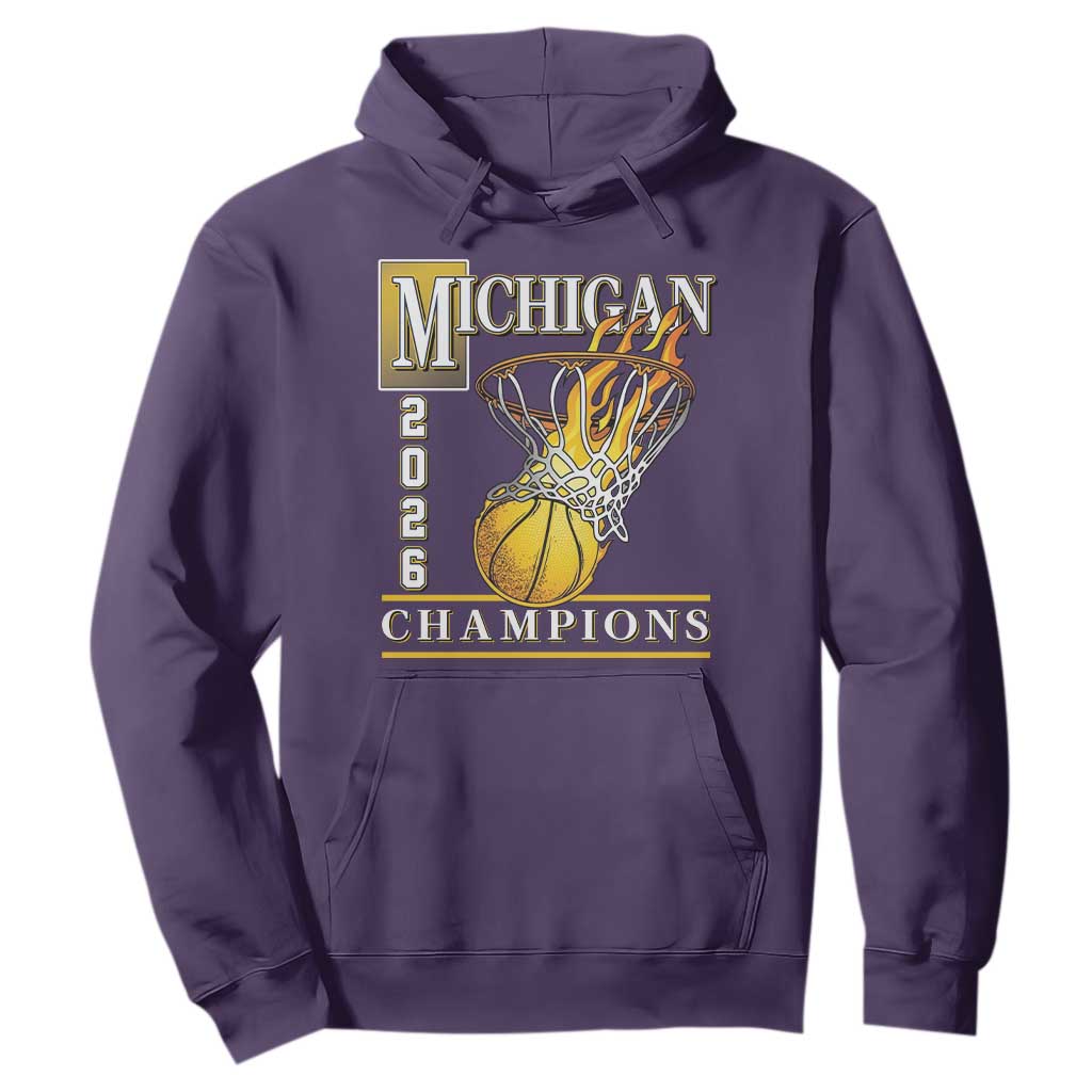 Michigan 2026 Flaming Hoop Basketball Lover Hoodie Champions Victory Graphic Sports Fan TS12 Purple Print Your Wear