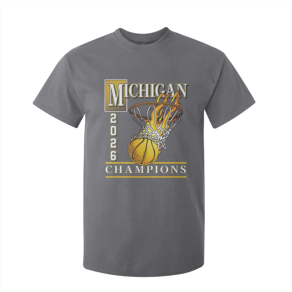 Michigan 2026 Flaming Hoop Basketball Lover T Shirt For Kid Champions Victory Graphic Sports Fan TS12 Charcoal Print Your Wear