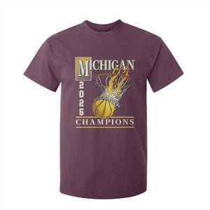 Michigan 2026 Flaming Hoop Basketball Lover T Shirt For Kid Champions Victory Graphic Sports Fan TS12 Maroon Print Your Wear