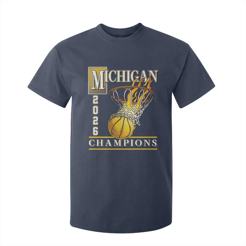 Michigan 2026 Flaming Hoop Basketball Lover T Shirt For Kid Champions Victory Graphic Sports Fan TS12 Navy Print Your Wear