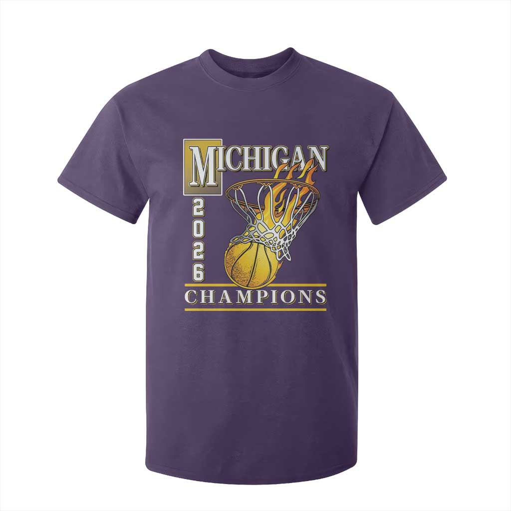 Michigan 2026 Flaming Hoop Basketball Lover T Shirt For Kid Champions Victory Graphic Sports Fan TS12 Purple Print Your Wear