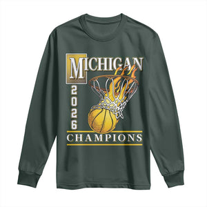 Michigan 2026 Flaming Hoop Basketball Lover Long Sleeve Shirt Champions Victory Graphic Sports Fan TS12 Dark Forest Green Print Your Wear