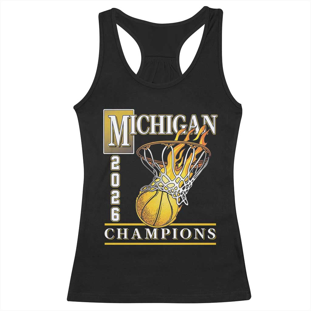 Michigan 2026 Flaming Hoop Basketball Lover Racerback Tank Top Champions Victory Graphic Sports Fan TS12 Black Print Your Wear