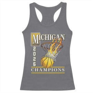 Michigan 2026 Flaming Hoop Basketball Lover Racerback Tank Top Champions Victory Graphic Sports Fan TS12 Charcoal Print Your Wear