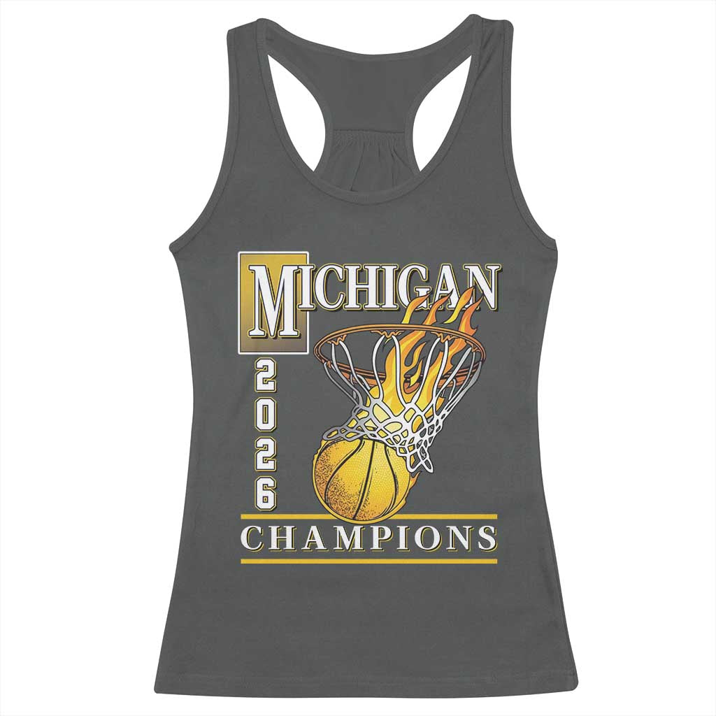 Michigan 2026 Flaming Hoop Basketball Lover Racerback Tank Top Champions Victory Graphic Sports Fan TS12 Dark Heather Print Your Wear