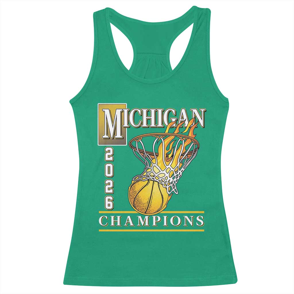 Michigan 2026 Flaming Hoop Basketball Lover Racerback Tank Top Champions Victory Graphic Sports Fan TS12 Irish Green Print Your Wear