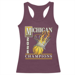 Michigan 2026 Flaming Hoop Basketball Lover Racerback Tank Top Champions Victory Graphic Sports Fan TS12 Maroon Print Your Wear