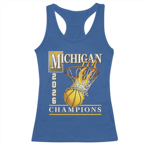 Michigan 2026 Flaming Hoop Basketball Lover Racerback Tank Top Champions Victory Graphic Sports Fan TS12 Royal Blue Print Your Wear