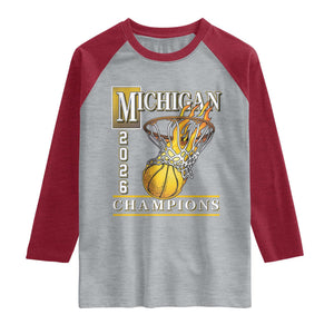 Michigan 2026 Flaming Hoop Basketball Lover Raglan Shirt Champions Victory Graphic Sports Fan TS12 Heather Gray Heather Red Print Your Wear