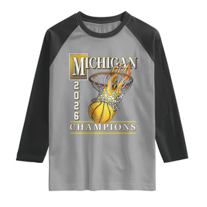 Michigan 2026 Flaming Hoop Basketball Lover Raglan Shirt Champions Victory Graphic Sports Fan TS12 Sport Gray Black Print Your Wear