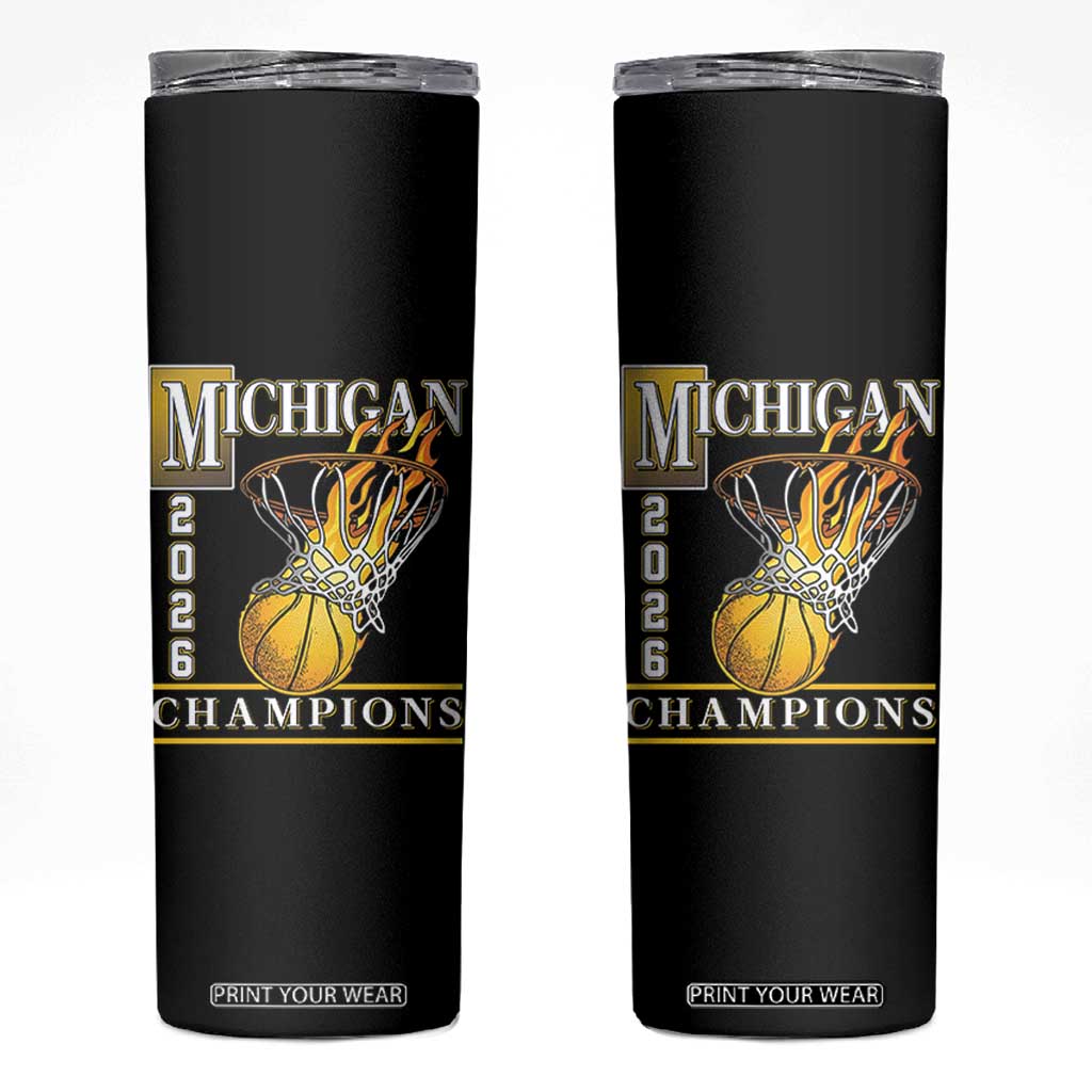 Michigan 2026 Flaming Hoop Basketball Lover Skinny Tumbler Champions Victory Graphic Sports Fan TS12 Black Print Your Wear