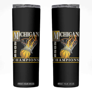 Michigan 2026 Flaming Hoop Basketball Lover Skinny Tumbler Champions Victory Graphic Sports Fan TS12 Black Print Your Wear