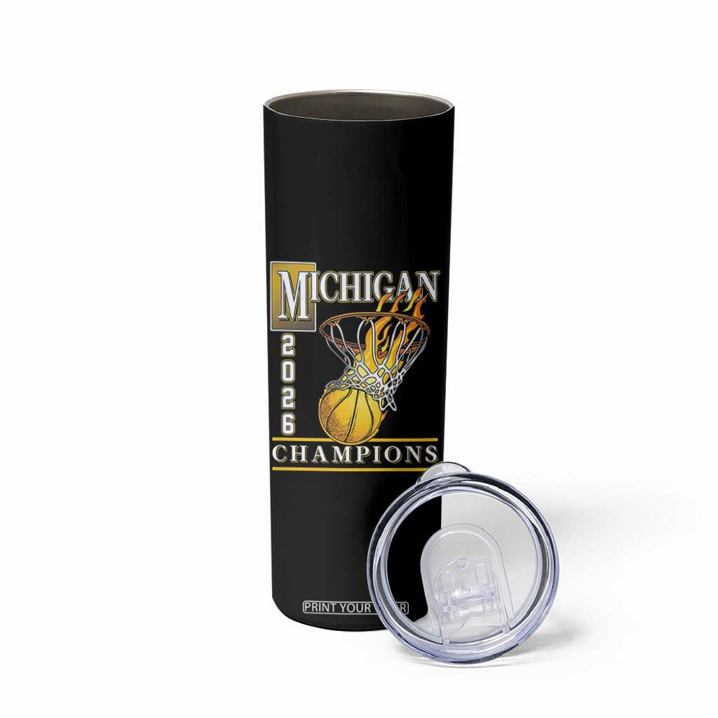 Michigan 2026 Flaming Hoop Basketball Lover Skinny Tumbler Champions Victory Graphic Sports Fan TS12 Print Your Wear