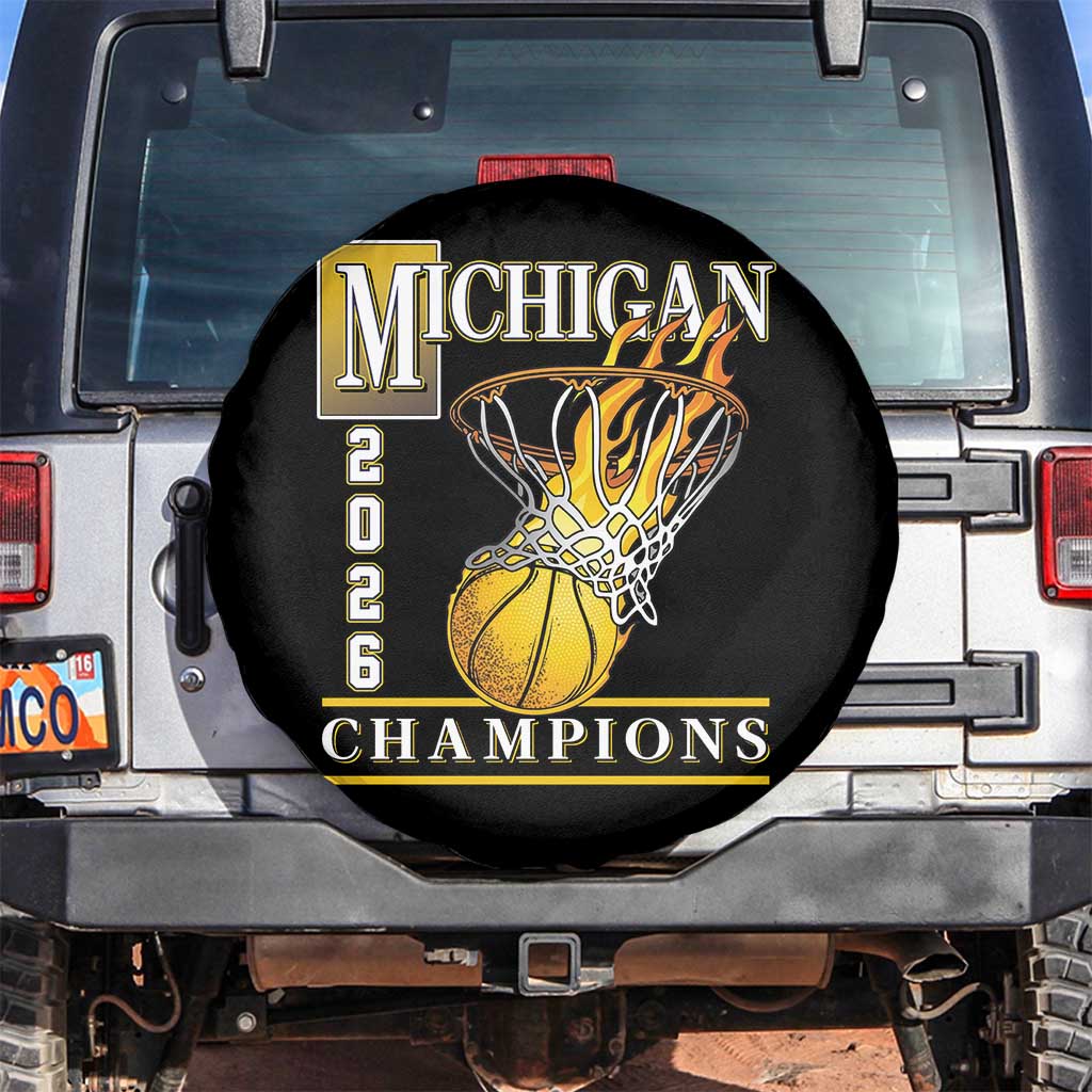 Michigan 2026 Flaming Hoop Basketball Lover Spare Tire Cover Champions Victory Graphic Sports Fan TS12 No hole Black Print Your Wear
