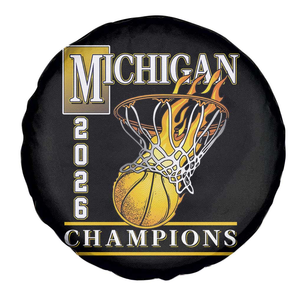 Michigan 2026 Flaming Hoop Basketball Lover Spare Tire Cover Champions Victory Graphic Sports Fan TS12 Print Your Wear