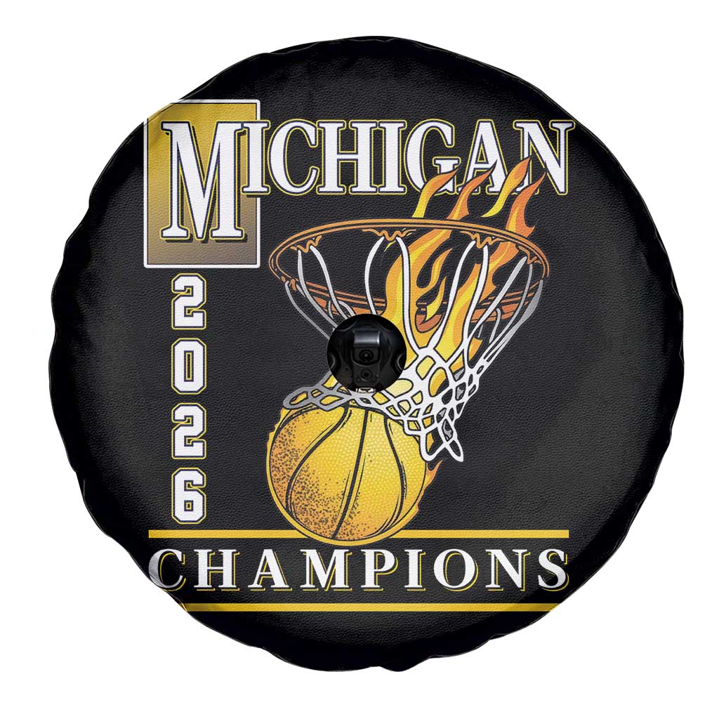 Michigan 2026 Flaming Hoop Basketball Lover Spare Tire Cover Champions Victory Graphic Sports Fan TS12 Print Your Wear