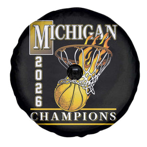 Michigan 2026 Flaming Hoop Basketball Lover Spare Tire Cover Champions Victory Graphic Sports Fan TS12 Print Your Wear