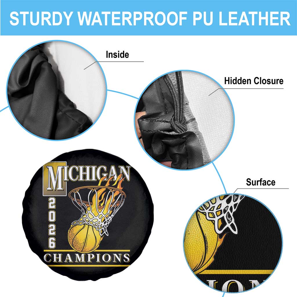 Michigan 2026 Flaming Hoop Basketball Lover Spare Tire Cover Champions Victory Graphic Sports Fan TS12 Print Your Wear