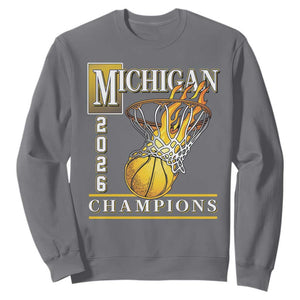 Michigan 2026 Flaming Hoop Basketball Lover Sweatshirt Champions Victory Graphic Sports Fan TS12 Charcoal Print Your Wear