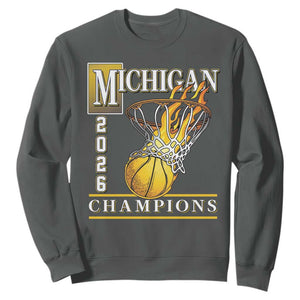 Michigan 2026 Flaming Hoop Basketball Lover Sweatshirt Champions Victory Graphic Sports Fan TS12 Dark Heather Print Your Wear