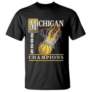 Michigan 2026 Flaming Hoop Basketball Lover T Shirt Champions Victory Graphic Sports Fan TS12 Black Print Your Wear