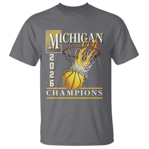 Michigan 2026 Flaming Hoop Basketball Lover T Shirt Champions Victory Graphic Sports Fan TS12 Charcoal Print Your Wear