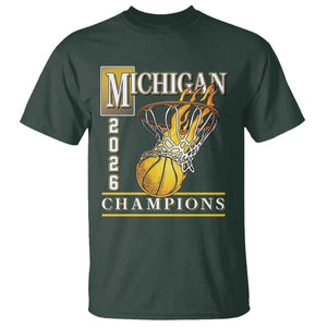 Michigan 2026 Flaming Hoop Basketball Lover T Shirt Champions Victory Graphic Sports Fan TS12 Dark Forest Green Print Your Wear