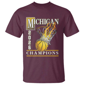 Michigan 2026 Flaming Hoop Basketball Lover T Shirt Champions Victory Graphic Sports Fan TS12 Maroon Print Your Wear