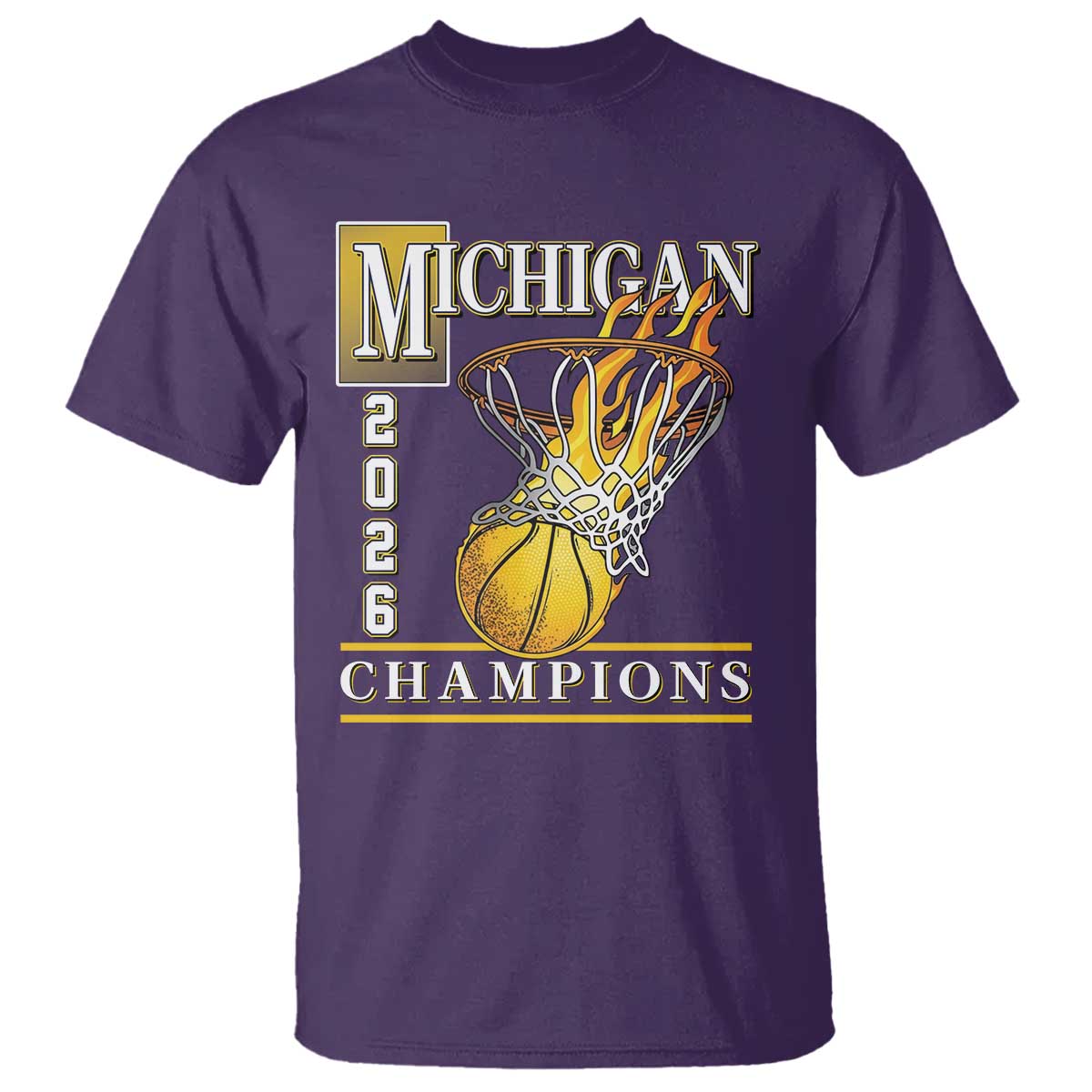 Michigan 2026 Flaming Hoop Basketball Lover T Shirt Champions Victory Graphic Sports Fan TS12 Purple Print Your Wear