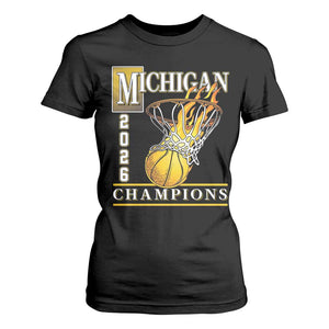 Michigan 2026 Flaming Hoop Basketball Lover T Shirt For Women Champions Victory Graphic Sports Fan TS12 Black Print Your Wear