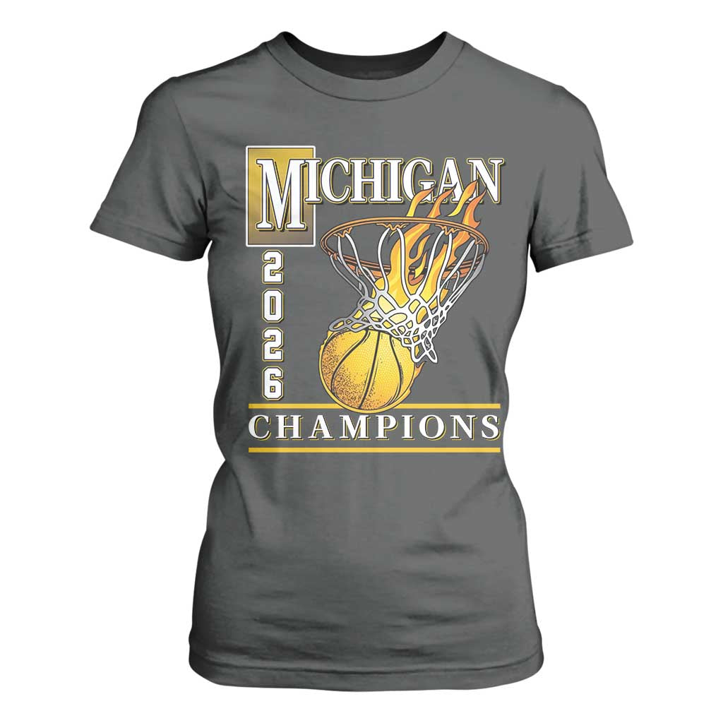 Michigan 2026 Flaming Hoop Basketball Lover T Shirt For Women Champions Victory Graphic Sports Fan TS12 Dark Heather Print Your Wear