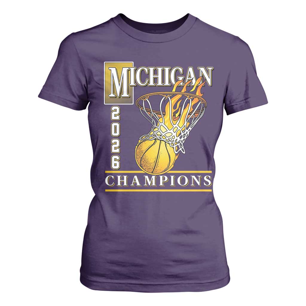Michigan 2026 Flaming Hoop Basketball Lover T Shirt For Women Champions Victory Graphic Sports Fan TS12 Purple Print Your Wear