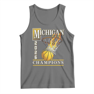 Michigan 2026 Flaming Hoop Basketball Lover Tank Top Champions Victory Graphic Sports Fan TS12 Black Heather Print Your Wear