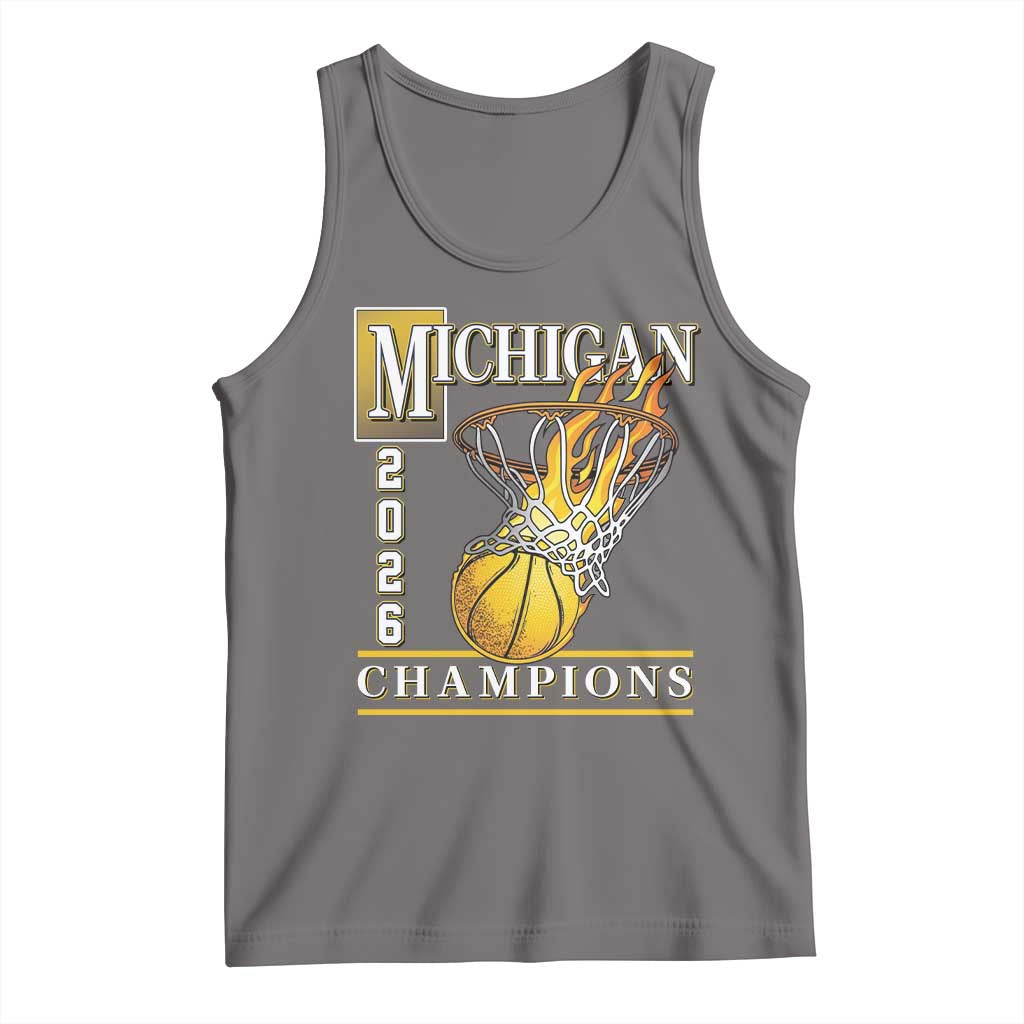 Michigan 2026 Flaming Hoop Basketball Lover Tank Top Champions Victory Graphic Sports Fan TS12 Deep Heather Print Your Wear
