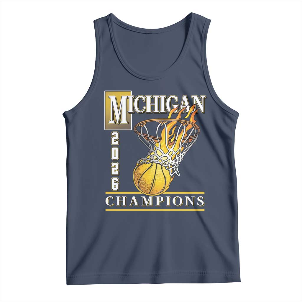 Michigan 2026 Flaming Hoop Basketball Lover Tank Top Champions Victory Graphic Sports Fan TS12 Navy Print Your Wear