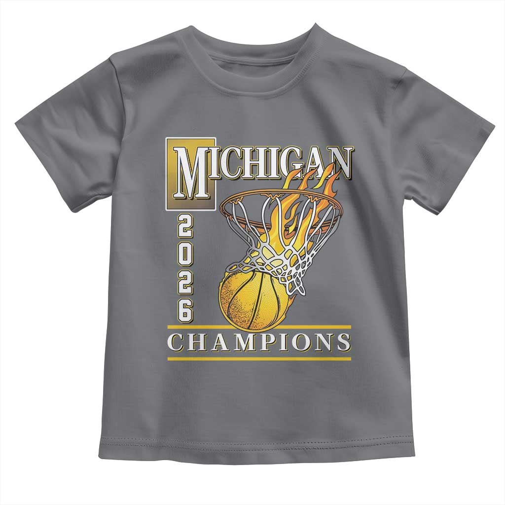 Michigan 2026 Flaming Hoop Basketball Lover Toddler T Shirt Champions Victory Graphic Sports Fan TS12 Charcoal Print Your Wear