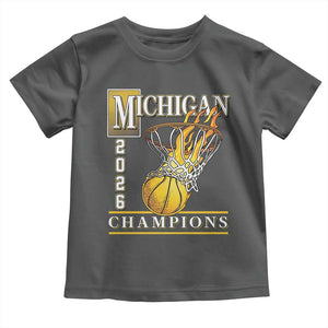 Michigan 2026 Flaming Hoop Basketball Lover Toddler T Shirt Champions Victory Graphic Sports Fan TS12 Dark Heather Print Your Wear