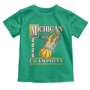 Michigan 2026 Flaming Hoop Basketball Lover Toddler T Shirt Champions Victory Graphic Sports Fan TS12 Irish Green Print Your Wear