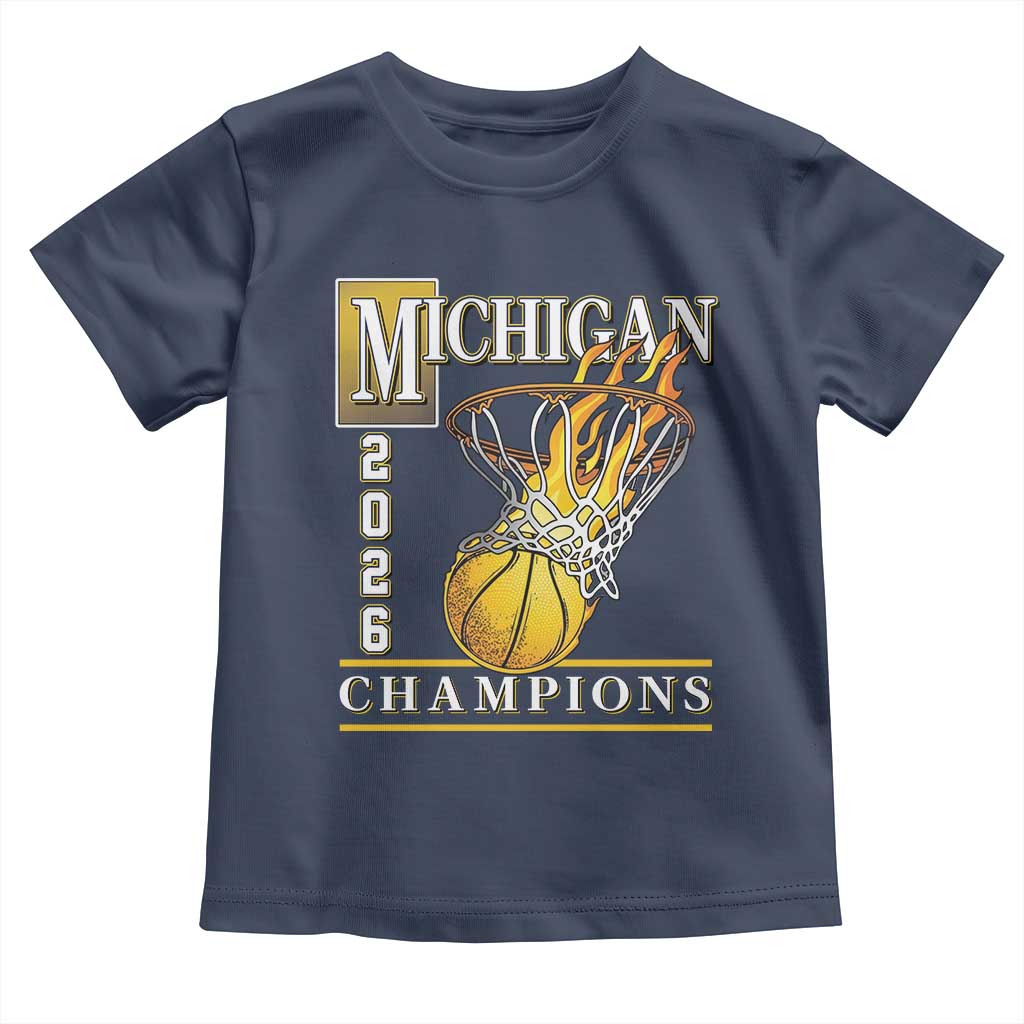 Michigan 2026 Flaming Hoop Basketball Lover Toddler T Shirt Champions Victory Graphic Sports Fan TS12 Navy Print Your Wear