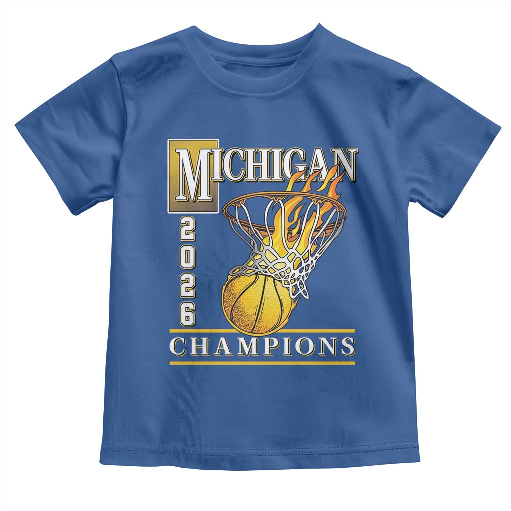 Michigan 2026 Flaming Hoop Basketball Lover Toddler T Shirt Champions Victory Graphic Sports Fan TS12 Royal Blue Print Your Wear
